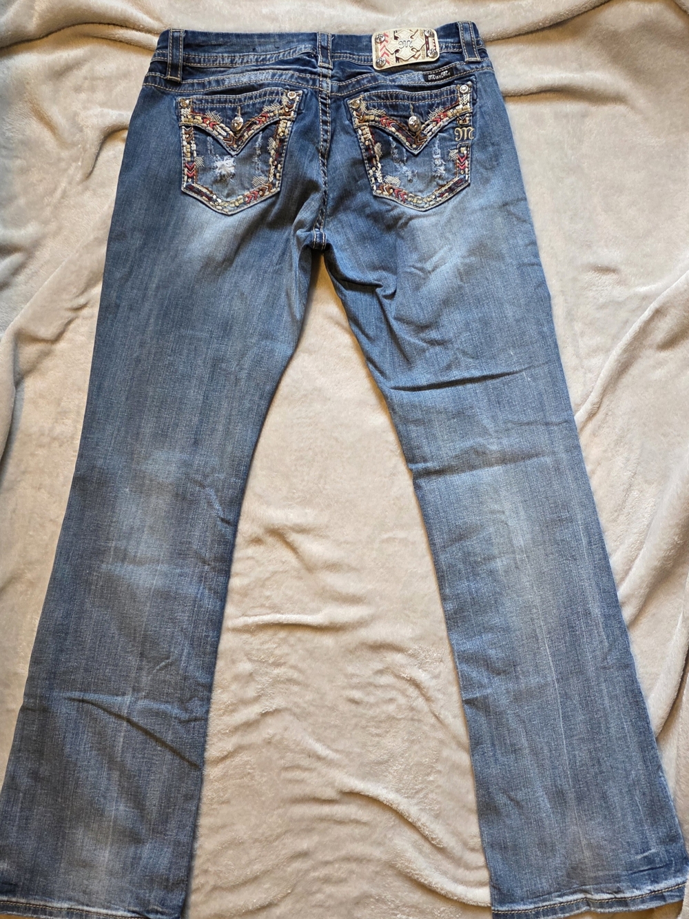 Miss Me Blue Embroidered Back Pocket Wide Leg Jeans Like New